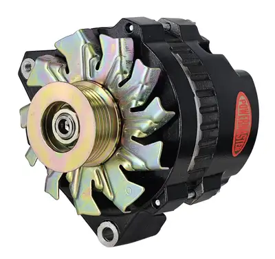 Power Master Alternator; CS130 Offset Left; Side Battery Post; 140 Amp; 95 Idle; 6 Groove Pulley; Black;