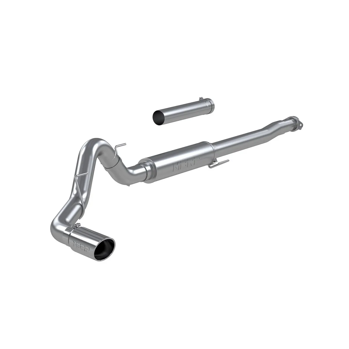 Armor Plus Cat Back Exhaust System; 4 in.; Single Side Exit; 5 in. Tip; Race Sound; 409 Stainless Steel; product image