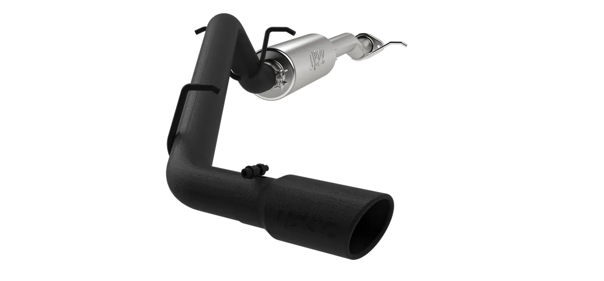 Armor BLK Cat Back Exhaust System; 3 in.; Incl. Front Pipe/Muffler/Tailpipe/Hardware/4 in. OD Tip; Single Side Exit; Black Coated; product image