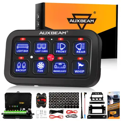 GateKeeper Off-Road AuxBeam 8 Gang LED Switch Panel Kit BA80 Automatic Dimmable Universal(One-Sided Outlet) Blue