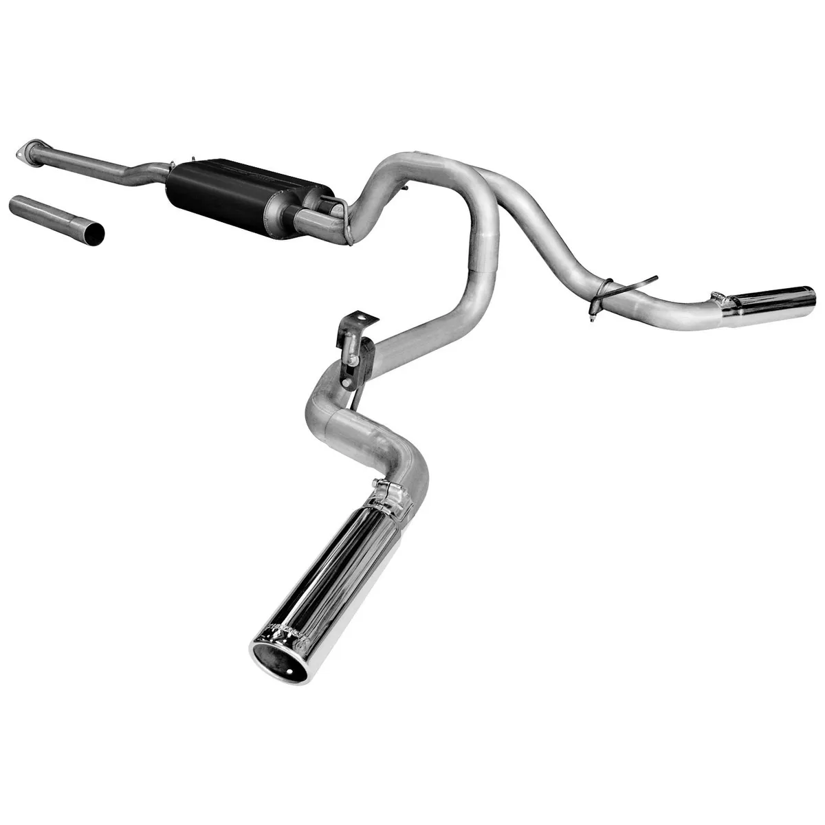 Flowmaster 05-12 Toyota Tacoma (Except Std Cab/X-Runner) 4.0L V6 2/4 Wheel Drive Super 50 Series Muffler 2.50in tailpipes with 3.00in Logo Embossed Stainless Tips American Thunder DOS Mandrel Bent Tubing 409S Stainless Steel.