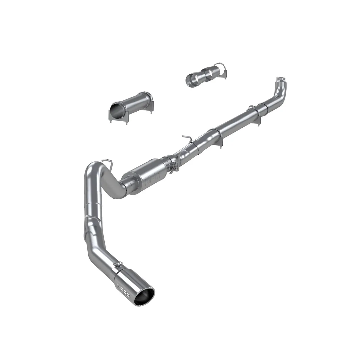 Armor Plus Cat Back Exhaust System; 4 in.; Incl. Front Pipe/Ext. Pipes/Muffler/Tailpipe/Hardware/5 in. OD Tip; Single Side Exit; 409 Stainless Steel; product image