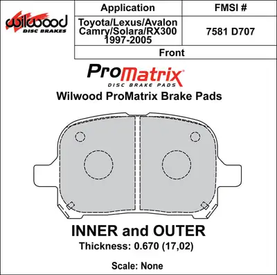 Wilwood Brakes 1997 - 2005 Lexus, Toyota Original Equipment Pads - 150-D0707K