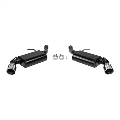 Flowmaster 2016 Chevrolet Camaro LT, 3.6L, V6, Axle-back, Tuned Resonator Mufflers, Mandrel Bent 2.5in. 16g Tubing, 4in. Polished Stainless Tips, DOR, American Thunder, 409S Stainless Steel, Except W/ Performance Exhaust Option (Quad Tip)