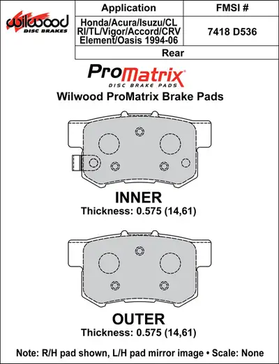 Wilwood Brakes 1991 - 2012 Acura, Honda, Isuzu Original Equipment Pads - 150-D0536K