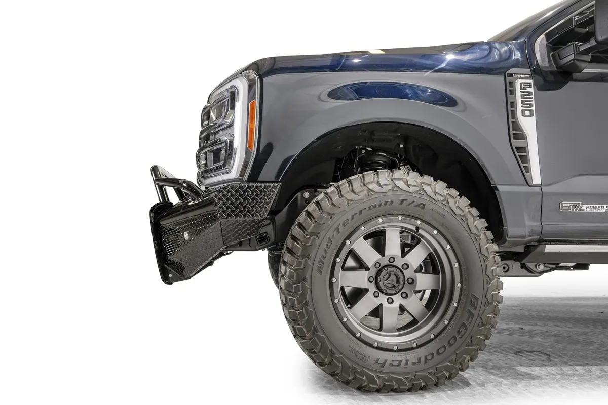 Black Steel Front Bumper; w/Pre-Runner Guard; Sensor Compatible; Gloss Black; product image