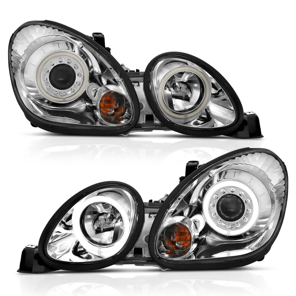 Projector Headlight Set w/Halo; Clear Lens; Chrome Housing; Pair; CCFL; For Use w/Non HID Models Only; product image