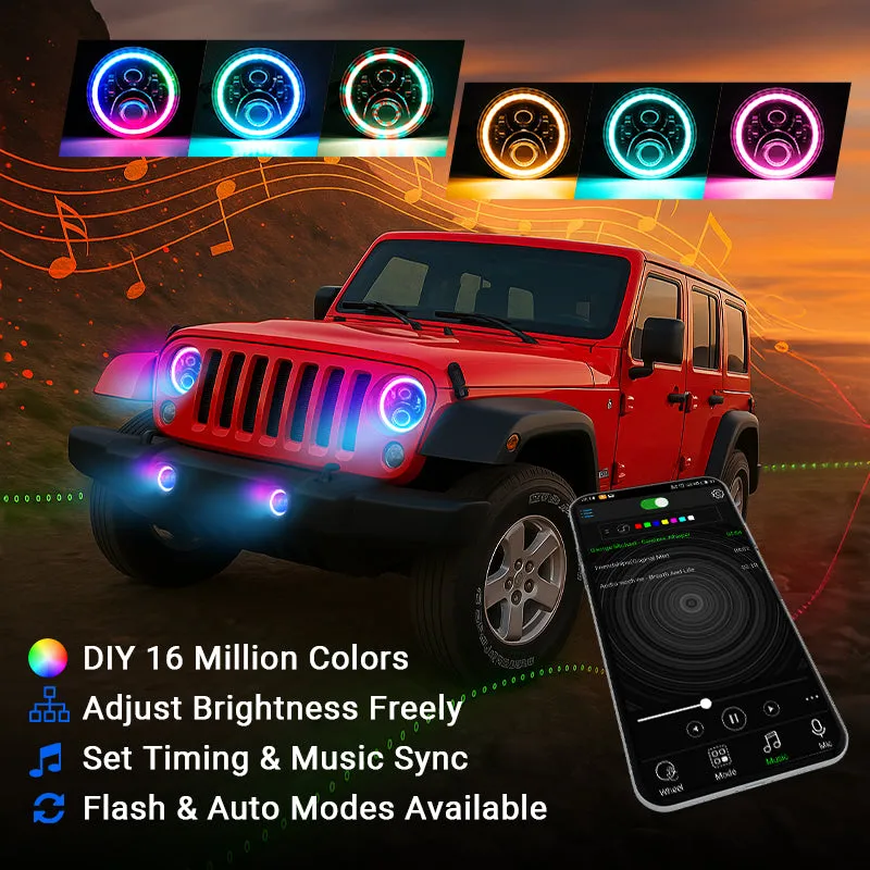 ã€Magic RGB Haloã€‘Jeep Wrangler JK LED Headlights & Fog Lights Kit w/ Amber Turn Signal (2007-2018) product image