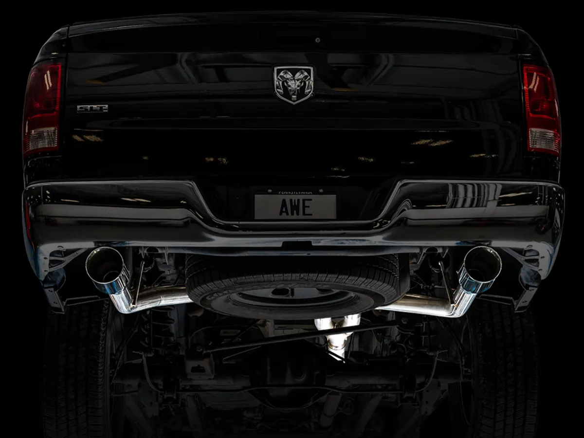 AWE 0FG Single Side Exit Catback Exhaust for 4th Gen RAM 1500 5.7L (without bumper cutouts) - Dual Diamond BlackTips product image