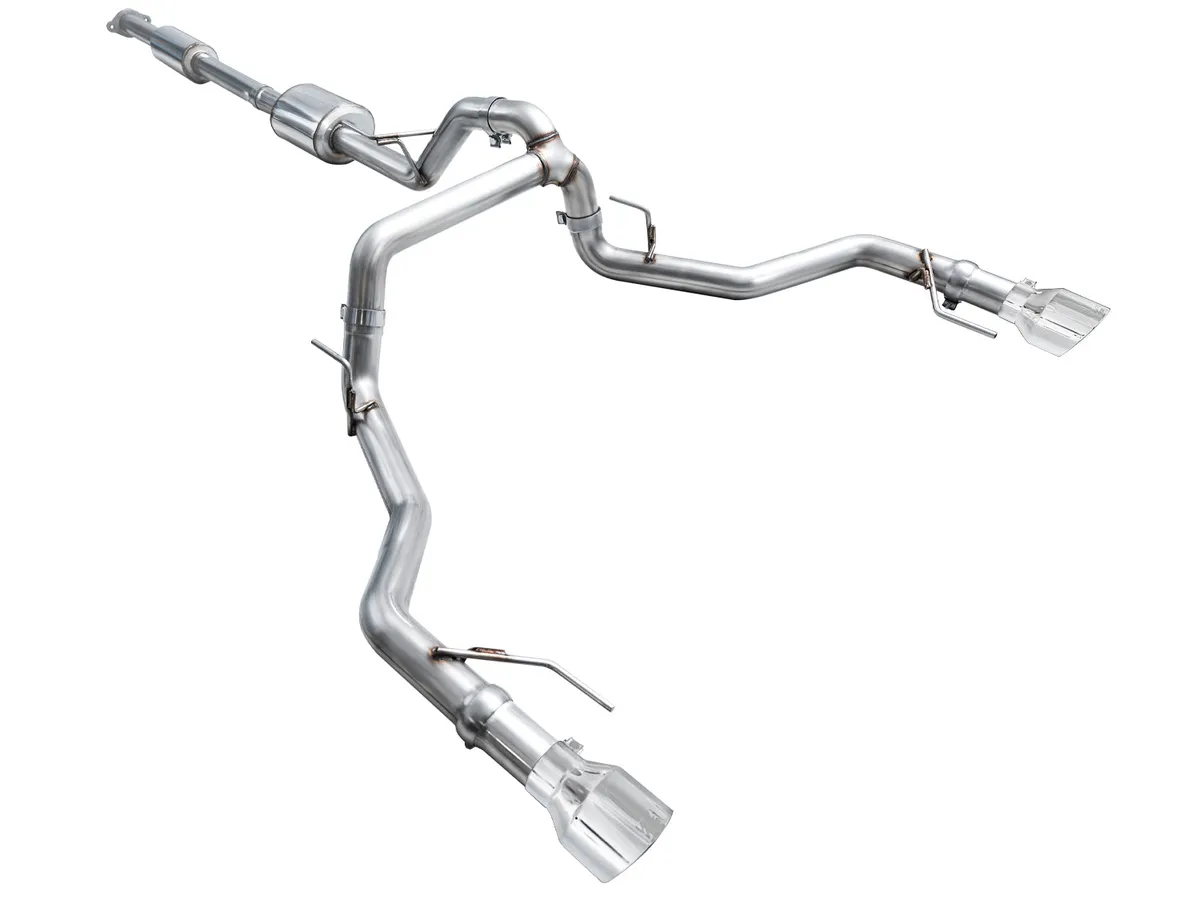 AWE 0FG Resonated Catback for 21 Ford F-150 Tremor (With Bumper Cutouts) - Chrome Silver Tips 3015-32402 product image
