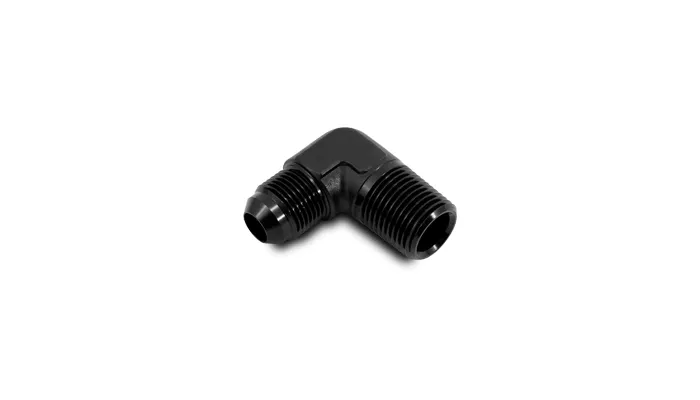 90 Degree AN to NPT Adapter Fitting; -12AN x 0.5 in. NPT; 6061 Aluminum; Black Anodized; product image