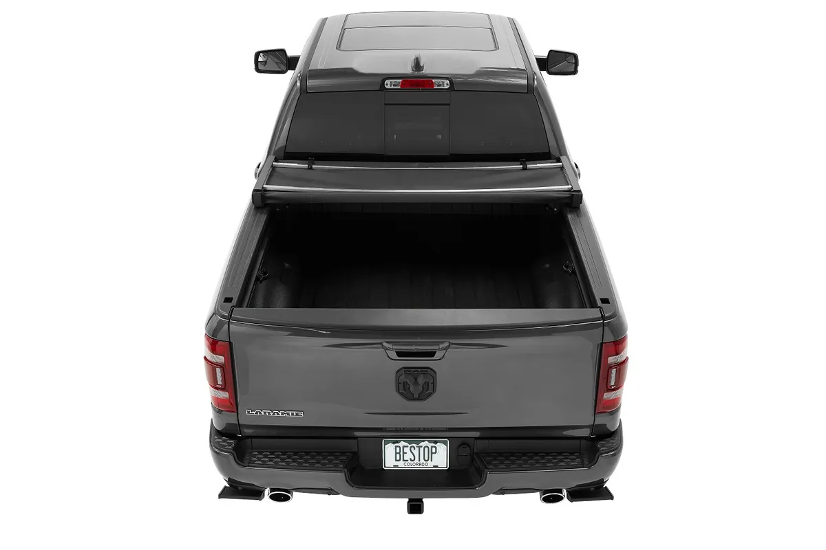 Soft Tri-Fold Tonneau Cover EZ-Fold For Ram 2019-2024 1500 5.7 Foot Black Tailgate Spoiler Not Included Bestop product image