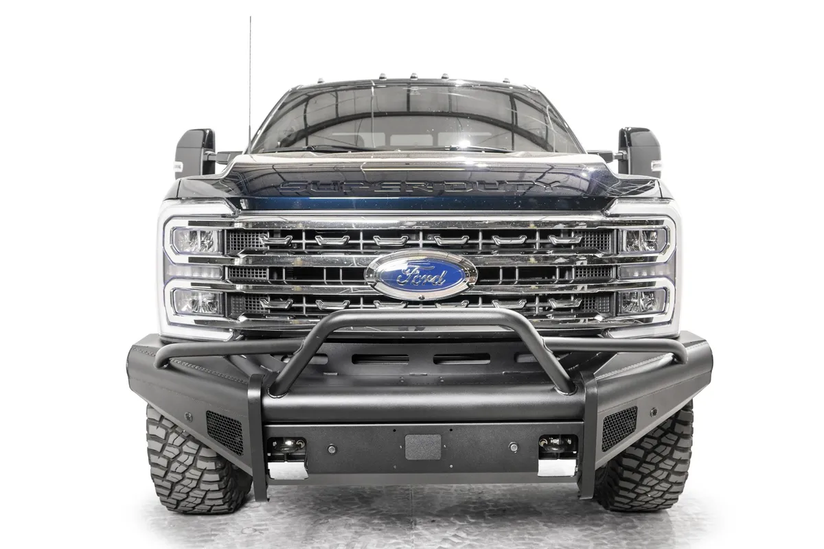 Elite Front Bumper; Black Steel; w/Pre-Runner Guard; Sensor Compatible; Black Matte; product image