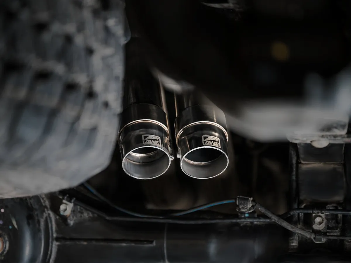 AWE 0FG Exhaust with BashGuard for 3rd Gen Tacoma - Dual Diamond Black Tips product image