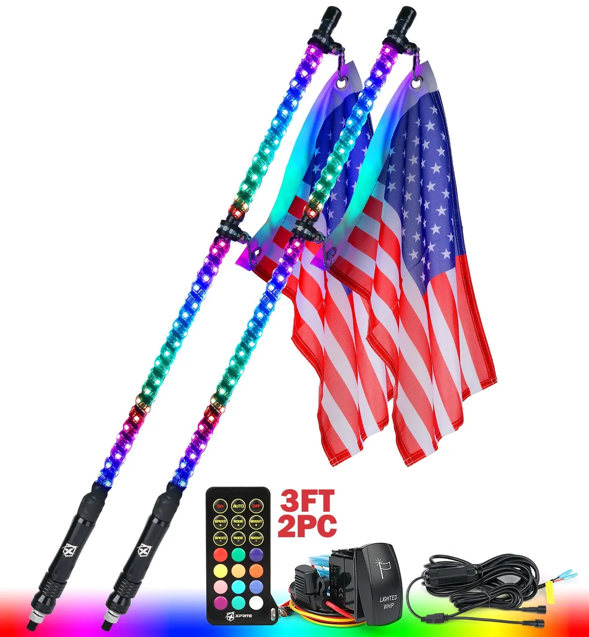Spiral RGB LED Flag Pole Whip Light with Remote Control | Monsoon Series product image