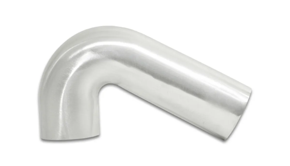 120 Degree Tight Radius Aluminum Bend; 3 in. Tube OD; 2.25 in. Centerline Radius; 5x1.5 in. Leg Length From Tangent; 2mm in. Wall Thickness; Brushed; product image