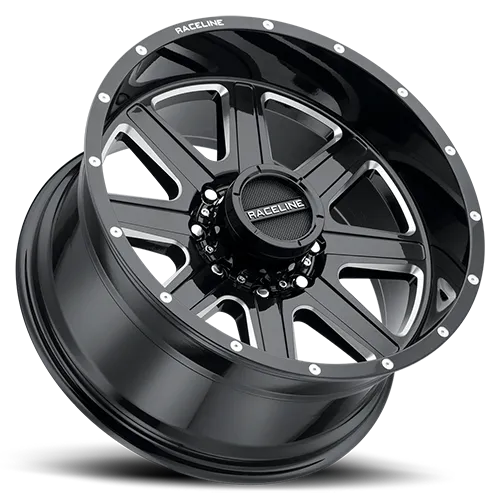 Raceline Aluminum Wheels 18x9 Hostage 940M Milled Gloss Black 12 Offset 6 on 139.7 Bolt Pattern 106.1 Bore Raceline