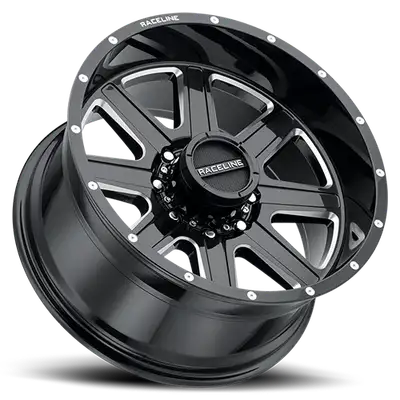 Raceline Aluminum Wheels 18x9 Hostage 940M Milled Gloss Black 12 Offset 6 on 139.7 Bolt Pattern 106.1 Bore Raceline