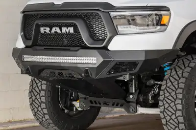 Addictive Desert Designs The RAM Rebel Has Never Looked Better With The Stealth Fighter Front Bumper. a Radius Steel Plate Design Gives Your RAM Truck Added Front End Protection Without All The Extra Bulk. Matching The RAM Rebel Factory Body Lines The Stealth Fighter Front Bumper