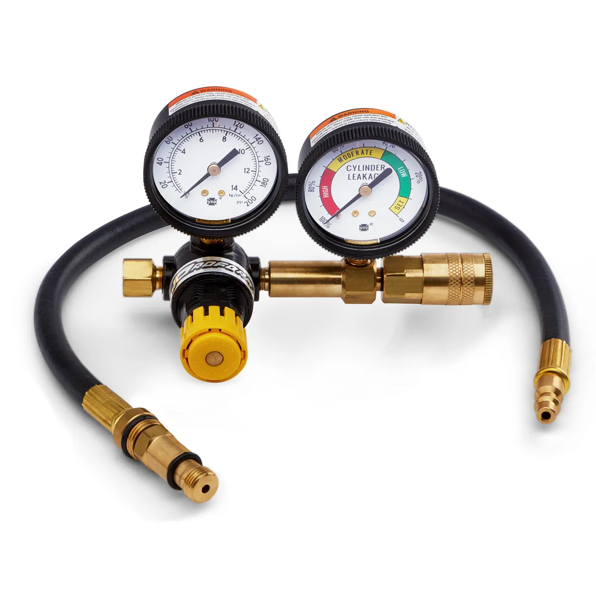 Leakdown Tester Kit Dual Gauge 14mm and 18mm Spark Plug Hole Adapters White Dial Faces Proform product image