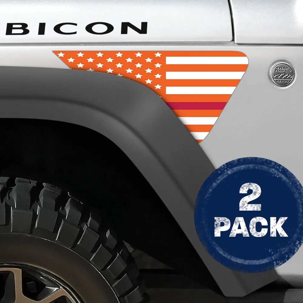 White and Orange Thin Red Line Flag 2pc Vinyl Fender Decal product image