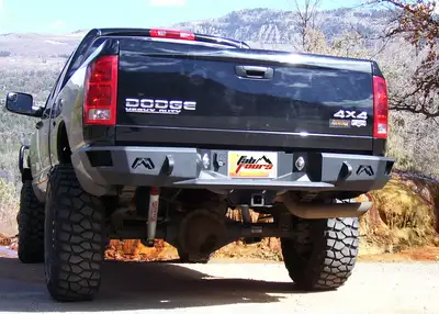 Fab Fours Heavy Duty Rear Bumper; 2 Stage Black Powder Coated; Incl. 0.75 in. D-Ring Mount;