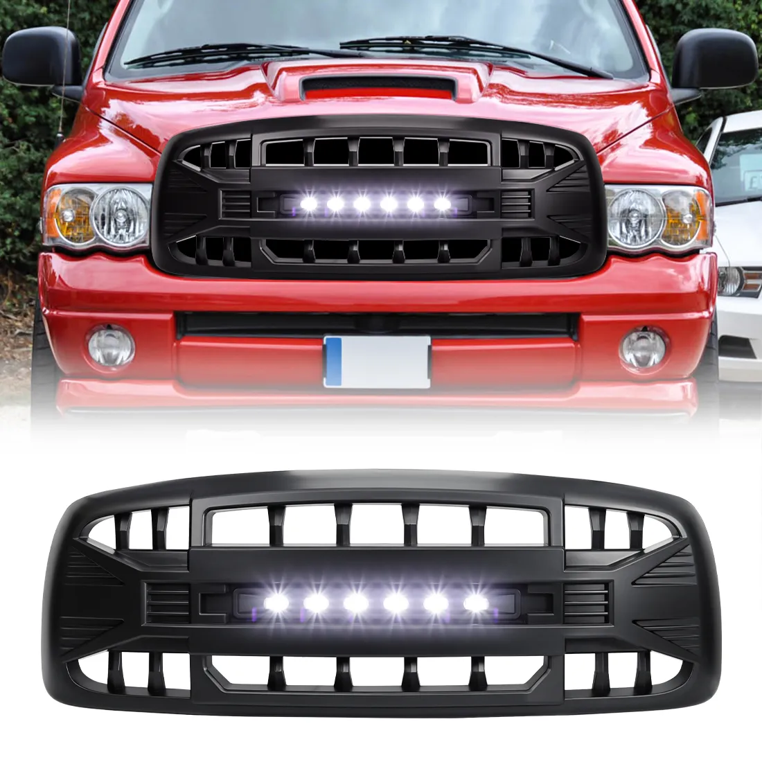 Armor Grille W/ Off-Road Lights - Matte Black For 2002-2005 Dodge Ram 1500/ 2500/ 3500 product image