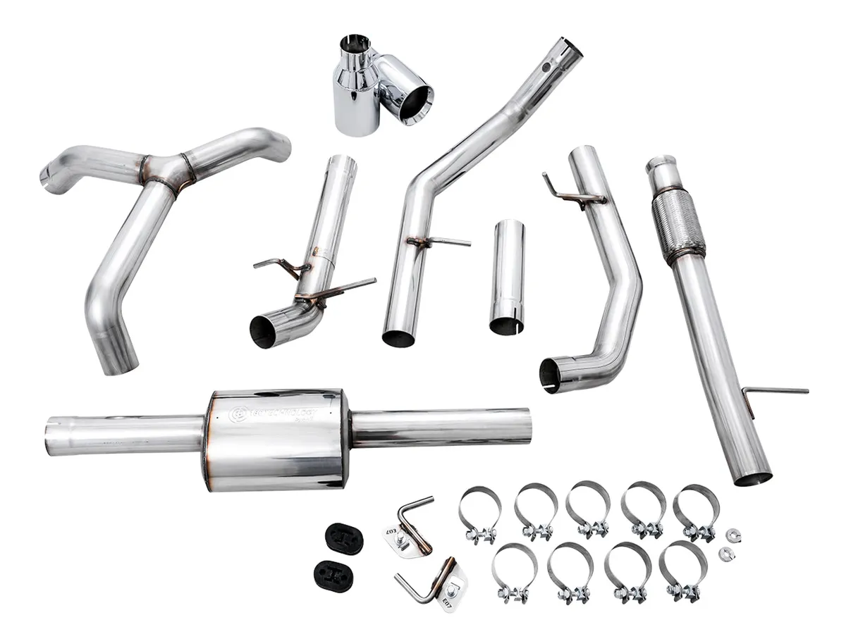 AWE 0FG Catback Split Rear Exit Exhaust for 4th Gen Silverado/Sierra 1500 5.3L (With Bumper Cutouts) - Quad Chrome Silver Tips product image