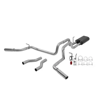 Flowmaster 02-05 Dodge Ram 1/2Ton 4.7L / 5.9L 2/4 Wheel Drive All Wheelbases 2.50in Outlets Super 50 Series Muffler Stainless Tips American Thunder (Will Not Fit 5.7L Hemi) DOR/S Mandrel Bent Tubing 16 Gauge Aluminized Steel