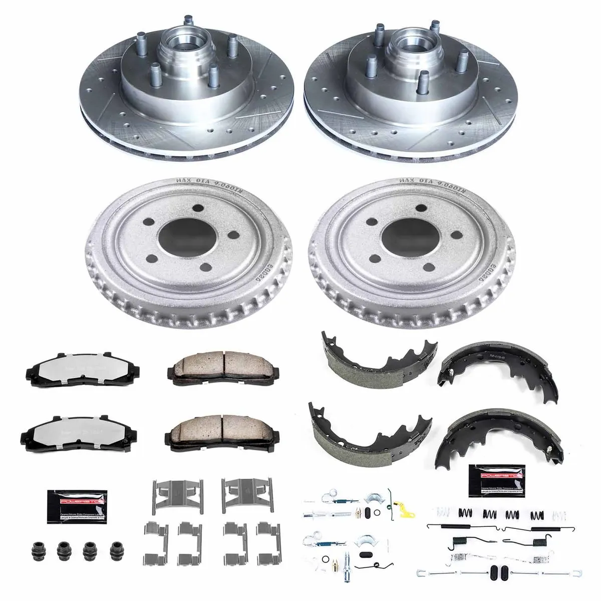 Z36 Truck/Tow Upgrade Kit: Drilled/Slotted Rotors; Carbon-Fiber Ceramic Pads W/Hardware; Coated Drums; Shoes W/Hold Down And Adjuster Kit product image