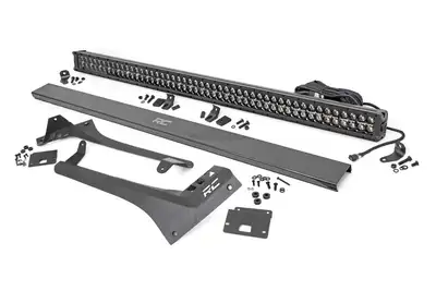 Rough Country Rough Country Upper Windshield Kit w/ 50in Dual-Row Black Series LED Light Bar - Amber DRL - JT/JL