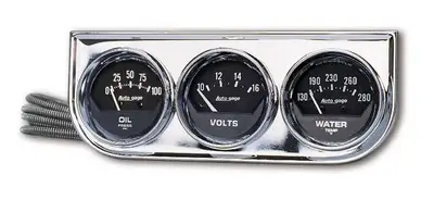 AutoMeter Gauge Console; Oilp/Wtmp/Volt; 2-1/16in.; 100 Psi/280 F/16v; Blk Dial; Chrome Bzl; ag
