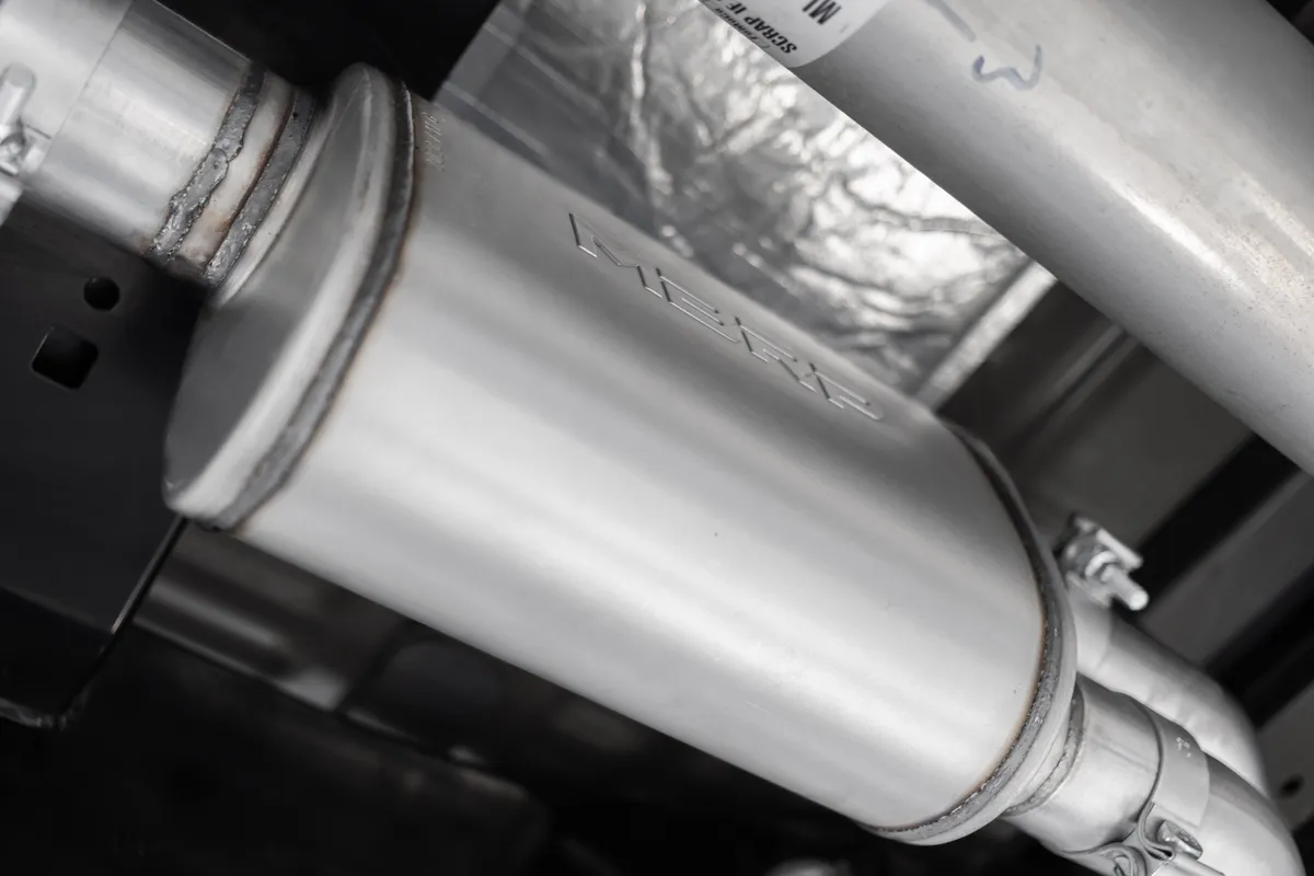 Armor Pro Cat Back Exhaust System; 3 in.; T304 Stainless Steel; 2.5 in. Dual Pre-Axle; W/4 in. OD. Tips; Race Profile; product image