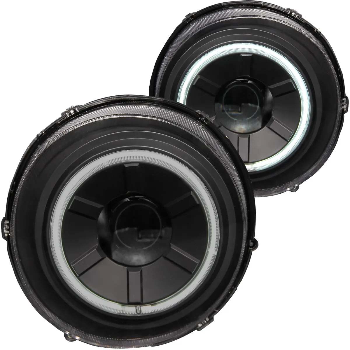 Projector Headlight Set w/Halo; Clear Lens; Black Housing; RX Halo; w/LED Parking/Projector/Halo; Pair; product image