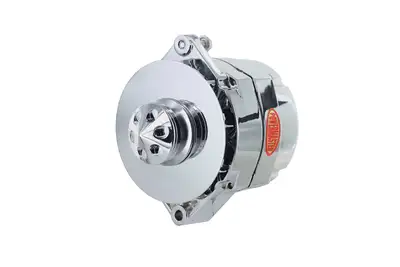 Power Master Alternator; 12si; 100 Amp; 75 Idle; 1 Groove V Type; Baffle And Cone; OE Look; Chrome;