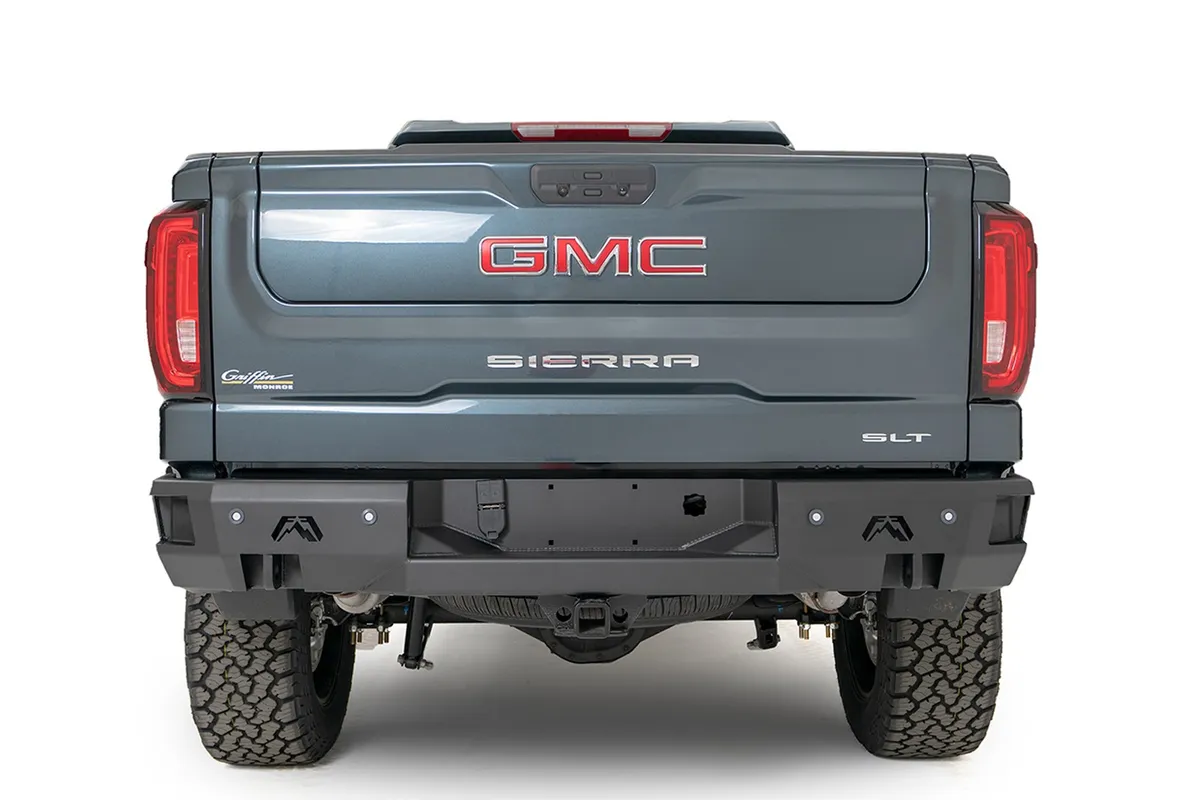 Premium Rear Bumper; 2 Stage Black Powder Coated; w/Blind Spot Monitor Mount; product image