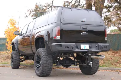Fab Fours Heavy Duty Rear Bumper; 2 Stage Black Powder Coated; Incl. 0.75 in. D-Ring Mount;