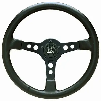 Grant Formula GT Steering Wheel; 15 in. Diameter; 3 in. Dish; Black Hand Grip; Black Anodized 3-Spoke Design;