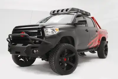 Fab Fours Matrix Front Bumper; w/ Pre-Runner Guard; Matte Black Powder Coat; Steel; 30 in. Light Bar/ Four 2x3 LED Pod Lights; Incl. D-Ring Mounts;