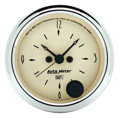 AutoMeter Gauge, Clock, 2 1/16", 12Hr, Analog, Antique Beige