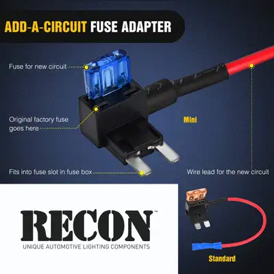 Recon Accessories Fuse Box Quick Tap With 5amp 30amp Fuses - Regular Size Fuse