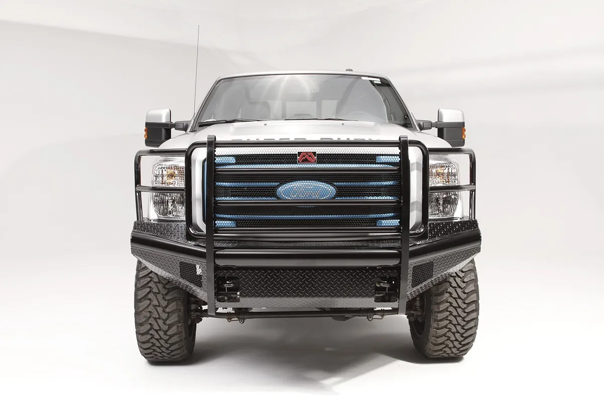 Fab Fours Black Steel Front Ranch Bumper; 2 Stage Black Powder Coated; w/Full Grill Guard; Incl. Light Cut-Outs;