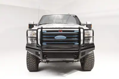 Fab Fours Black Steel Front Ranch Bumper; 2 Stage Black Powder Coated; w/Full Grill Guard; Incl. Light Cut-Outs;