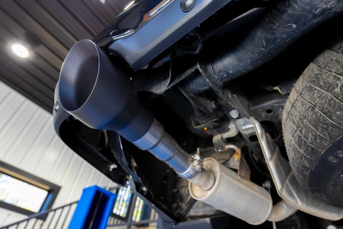 Armor BLK Exhaust Tip; 5 in. Outer Diameter; 3 in. Inlet Diameter; Dual Wall; Angle Cut; Sold In Pairs; Black Coated; product image
