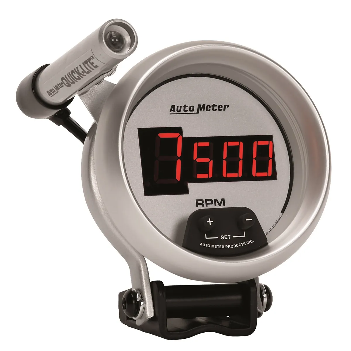 Gauge, Tach, 3 3/4", 10k RPM, Pedestal w/ ext. Quick-Lite, Digital, Slvr Dial w/ Red LED product image