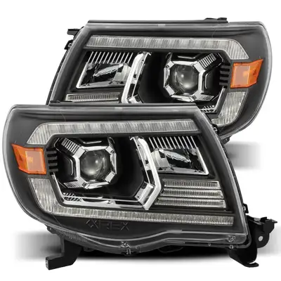 AlphaRex LED Projector Headlights Plank Style Design Black Lens w Activation Light and DRL Toyota Tacoma 2005-2011