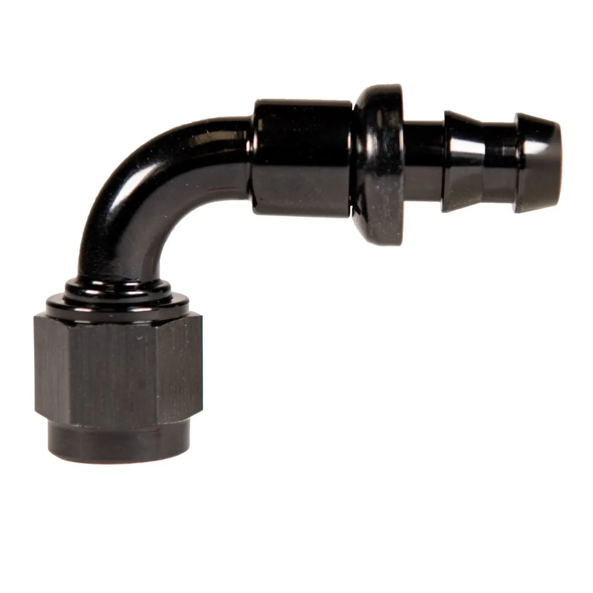 Fleece Performance -8AN 90 Degree to Hose Barb Black Anodized Fitting product image