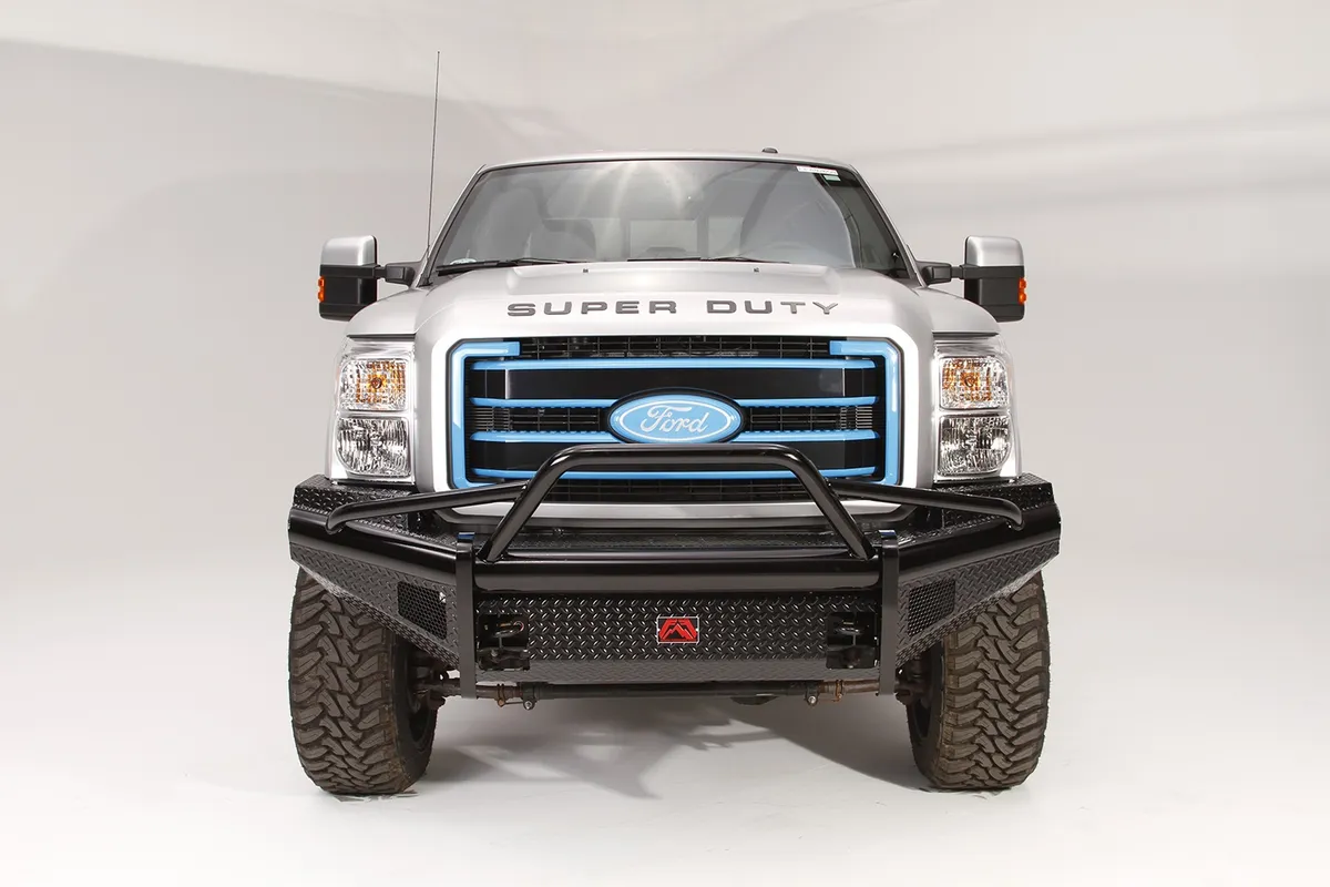 Fab Fours Black Steel Front Ranch Bumper; 2 Stage Black Powder Coated; w/Pre-Runner Grill Guard; Incl. Light Cut-Outs;