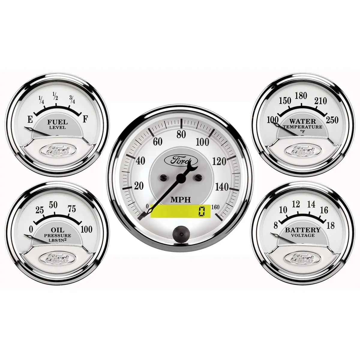 5 Pc. Gauge Kit, 3-1/8 In. & 2-1/16 In. , Elec. Speedometer, Ford Masterpiece product image