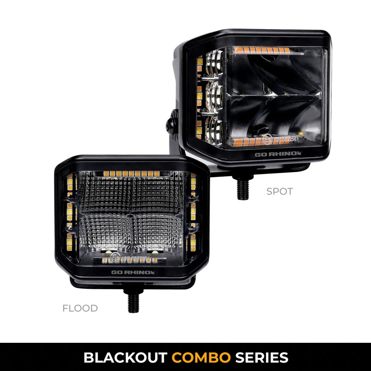 go Rhino 750700322scs Blackout Combo Series - Sideline 4x3 LED Cube Spot Lights, Pair, W/Amber Leds product image
